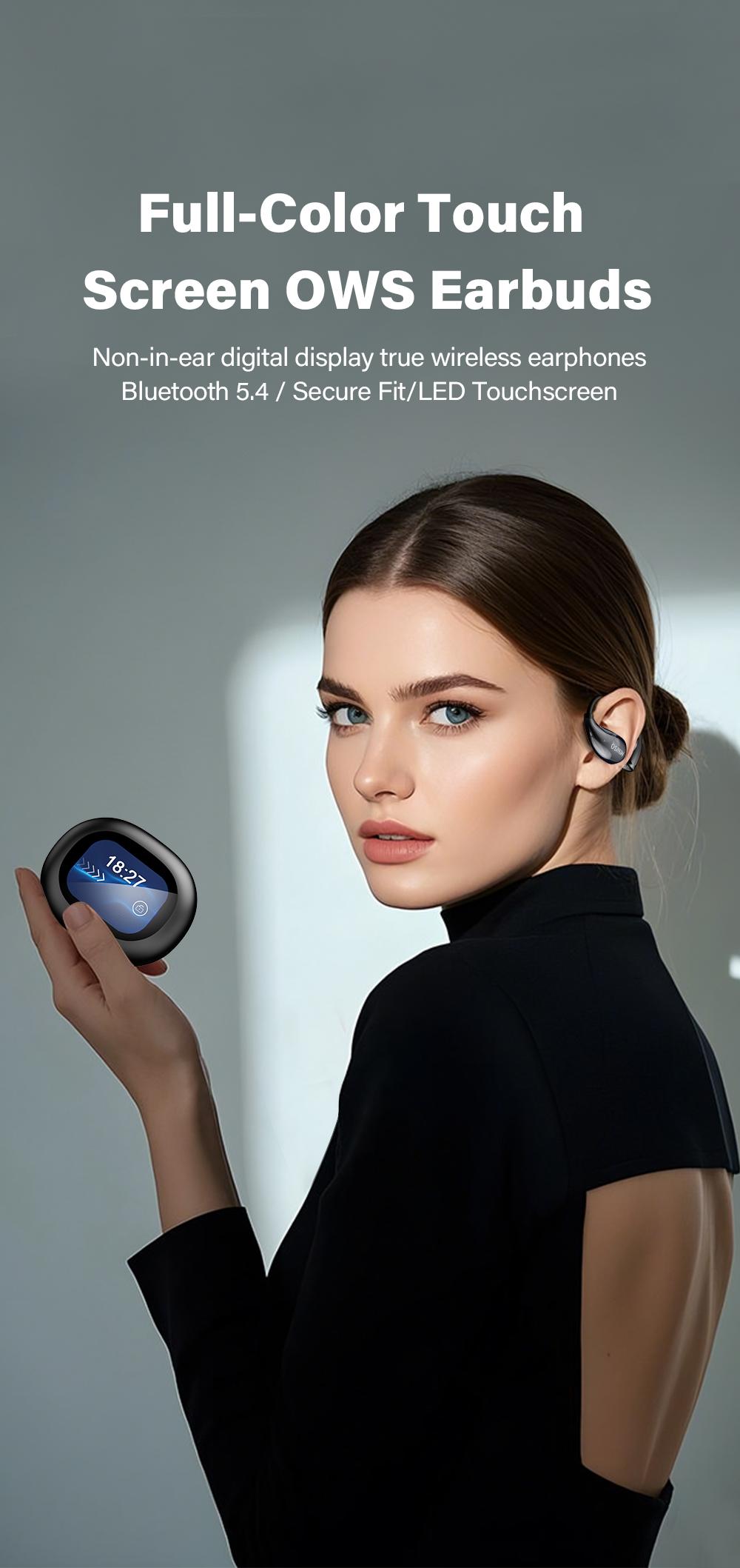 MINISO MS189 Translator Wireless earbuds Open Ear Bluetooth Earphones,Stereo HIFI Sound Earphones,LED Lights Touchscreen,Up to 48 Hours Power with Case,Ergonomic Ear Hooks,Ultra-Comfort Wireless Headphones,For Gym Running Workout