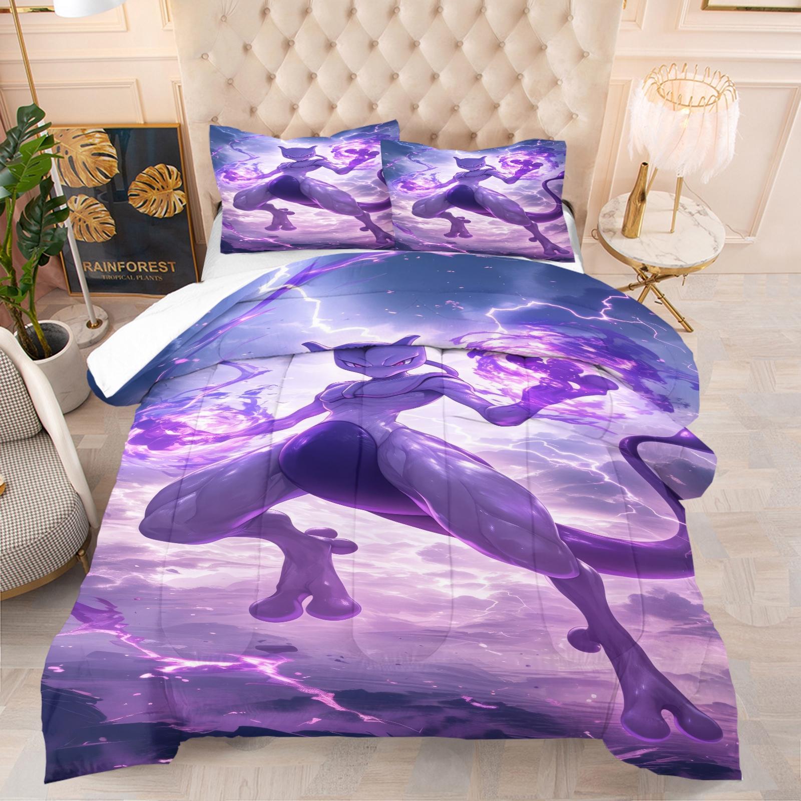 Pikachu Pattern Comforter Set, Soft And Durable Bedding Set, Includes 1 Quilt And 1 Or 2 Pillowcases, Daily Holiday Birthday Gift Bedroom Decoration For Kids And Adults