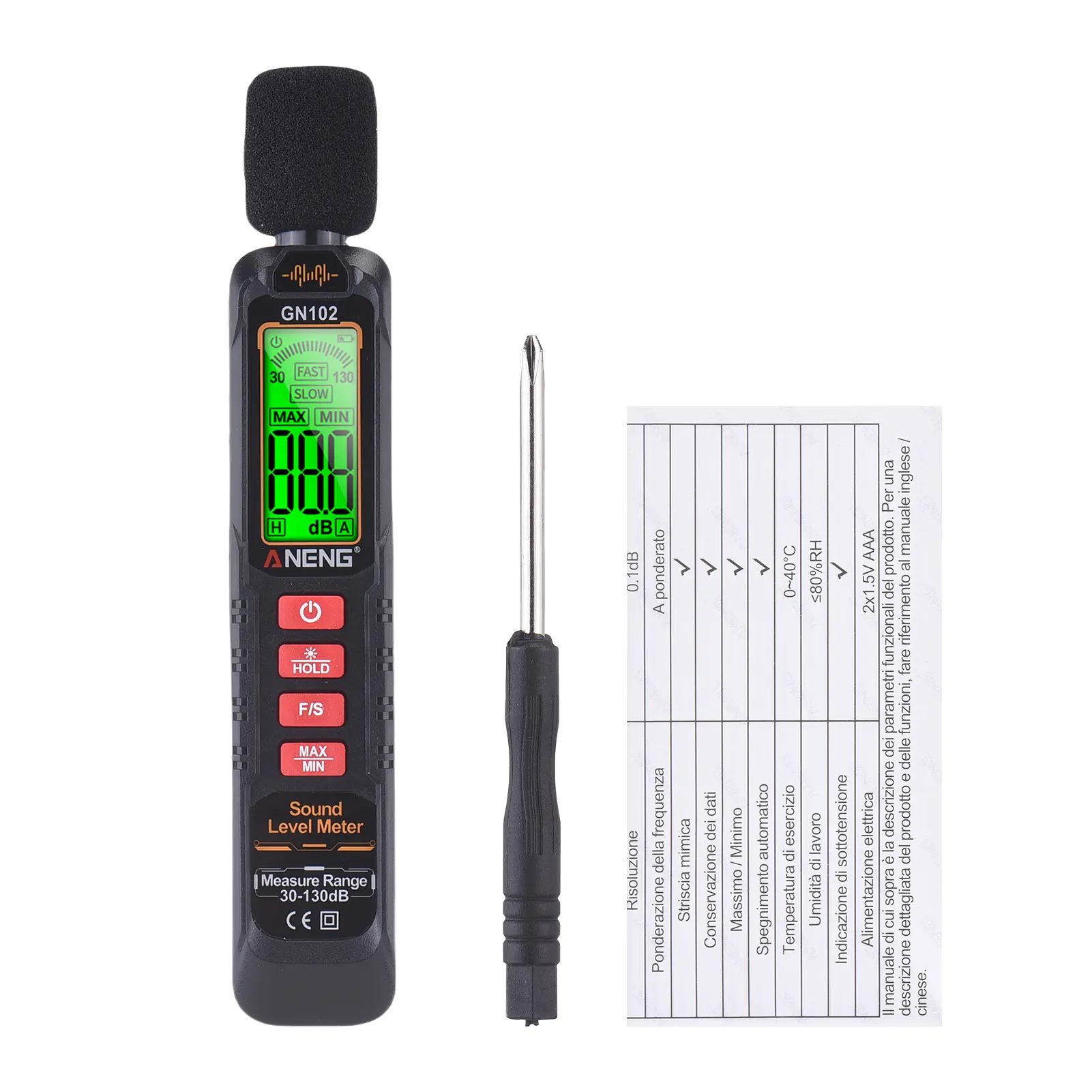 A-Weighted Digital Sound Level Meter - 30-130dB Range Noise Tester with LCD Backlight, Data Hold, Plastic Body for Home, Workplace Use