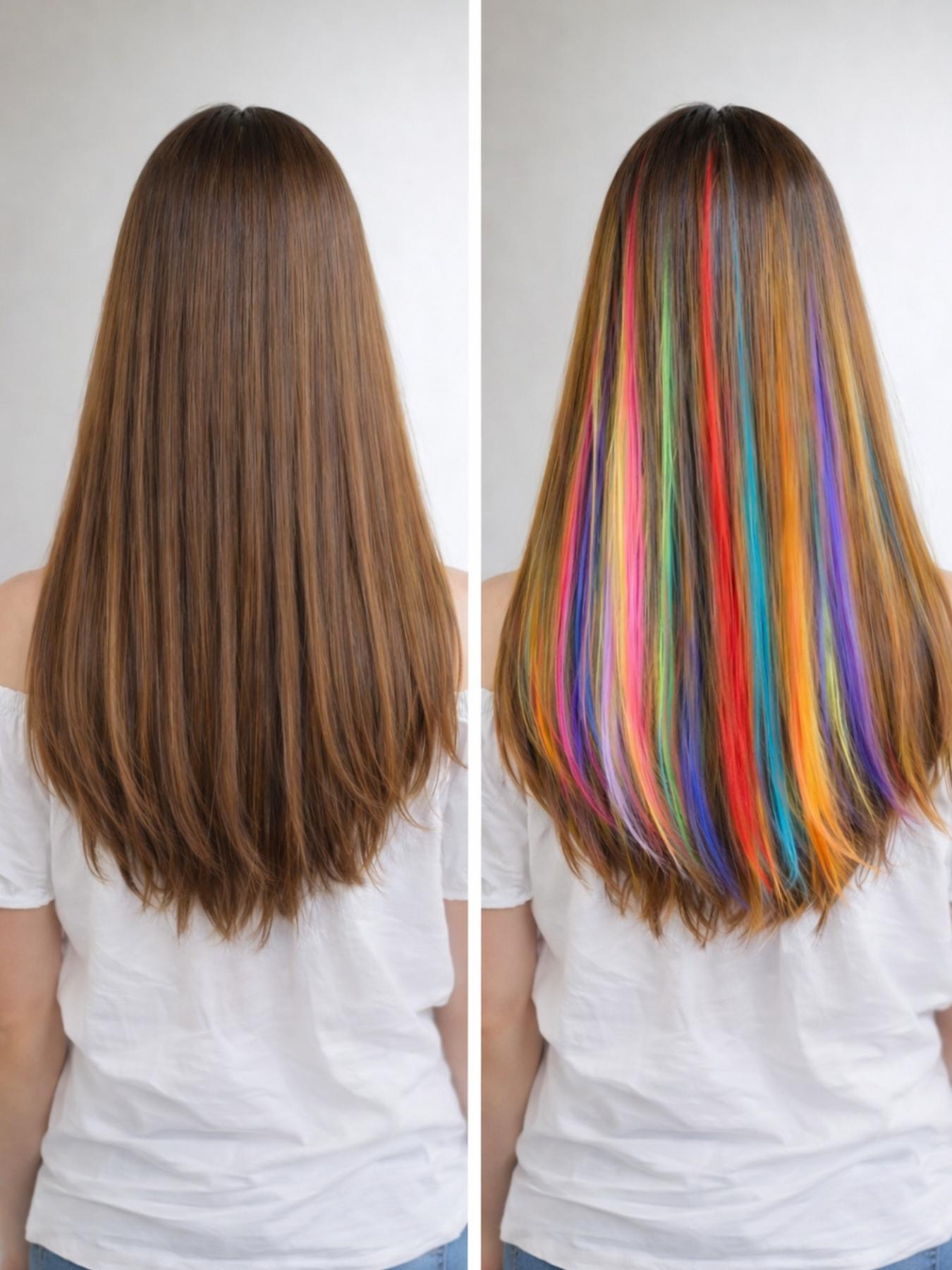 Rainbow Clip-In Hair Extensions, Colorful Hair Streaks for Girls & Teens, Instant Highlight Hair Pieces for School, Parties & Dress Up