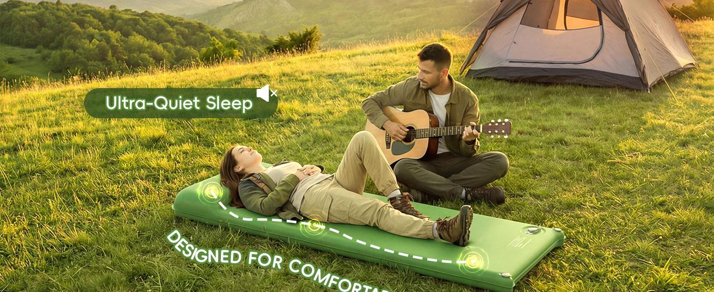 Memory Foam Camping Sleeping Pad with Pillow - 9.5 R-Value Insulated, Quiet, Foldable Portable Self-Inflating Mattress for Backpacking, Car Travel, R-Value 9.5