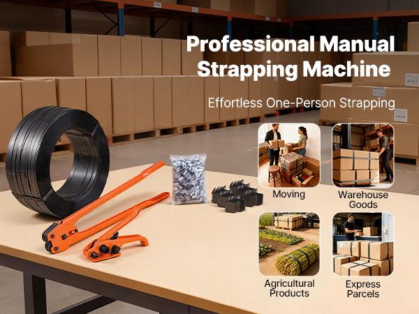VEVOR Banding Strapping Kit, Heavy Duty Banding Sealer Tool with 2000 ft PET Band, 600 Metal Seals, 200 Corner Protectors, Plastic Pallet Packaging Strapping Kit for Warehouse, Transportation, Home
