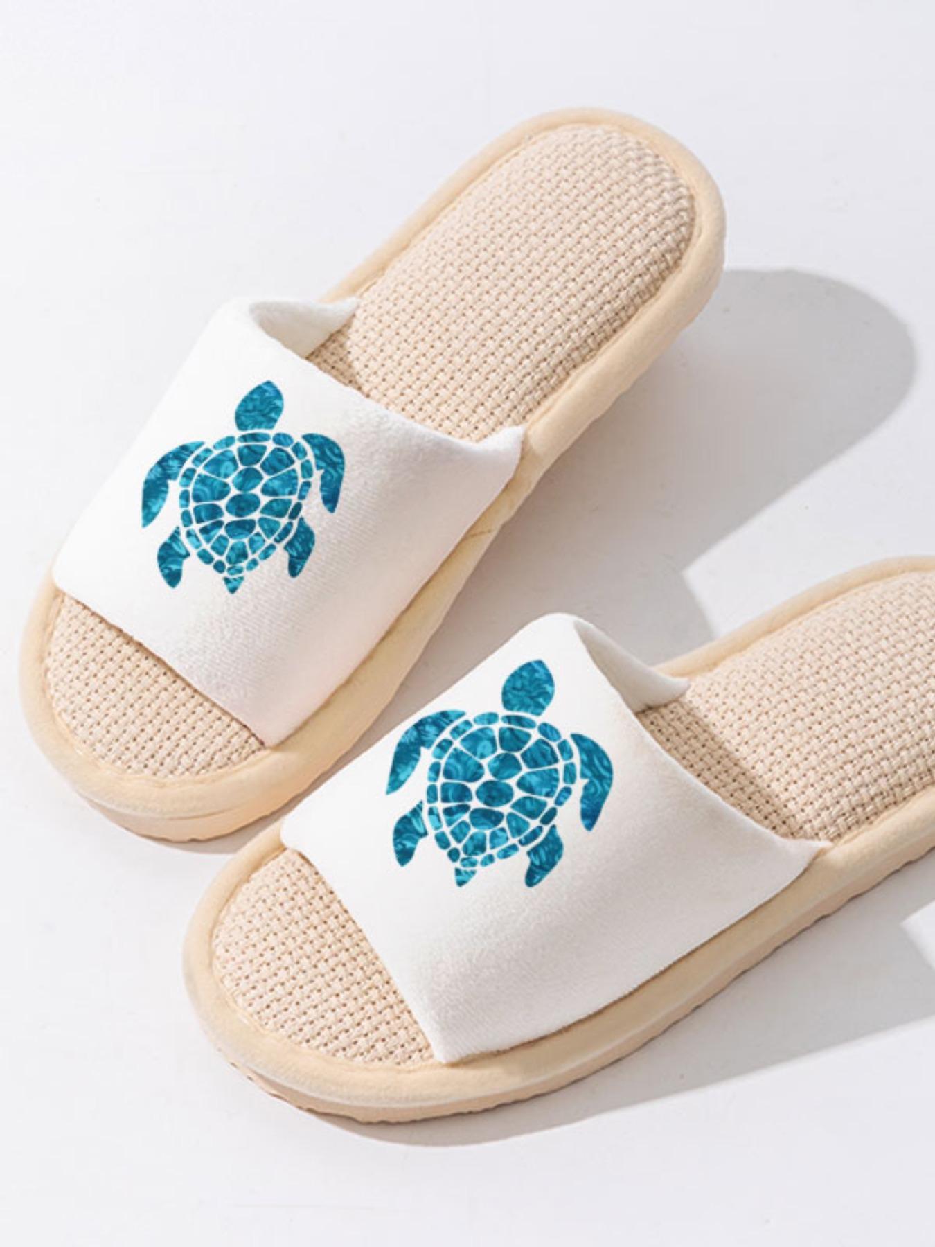 Texture Turtle Print Toe-Open Slippers, Soft Sole Home Floor Slipper, Anti-Slip Breathable No Odor Feet, All Seasons Casual Cartoon Design
