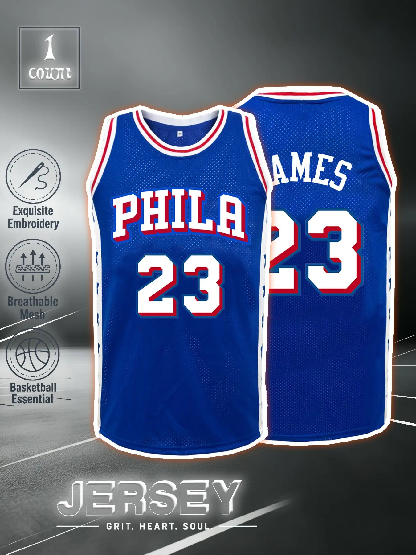 Men's Philadelphia # 23 Embroidered Retro Basketball Shirt Suitable for Daily Street Wear, Basketball Training Casual Clothing Collection