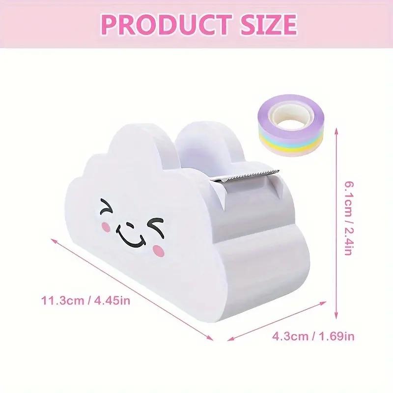 Cloud-Shaped Tape Dispenser Desktop Office Desk Tape Cutter with Rainbow Roll, Home Office School Supplies, Tape Roll Distributor