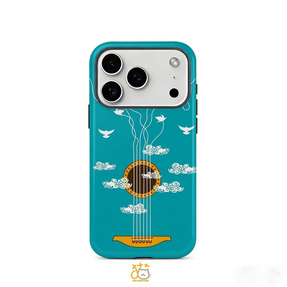 A stylish double-layered protective phone case with guitar string, bird, and cloud patterns, suitable for iPhone 17-11 series. A perfect gift for yourself and your friends.