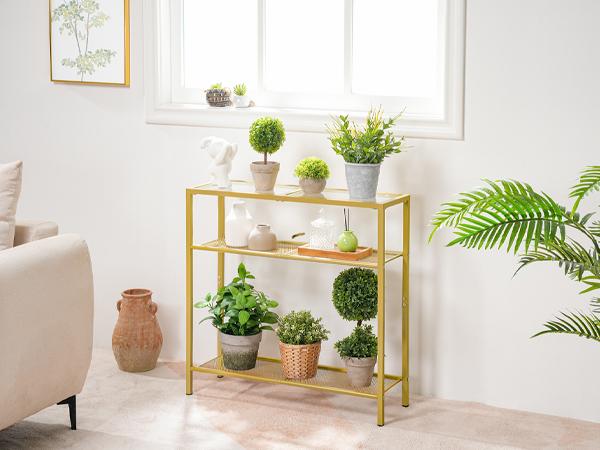 HOOBRO 29.5" Narrow Console Table, 3-Tier Tempered Glass Sofa Table, Small Side Table, Modern Entryway Table, for Entrance, Living Room, Foyer, Hallway Bedroom, Gold#springtok