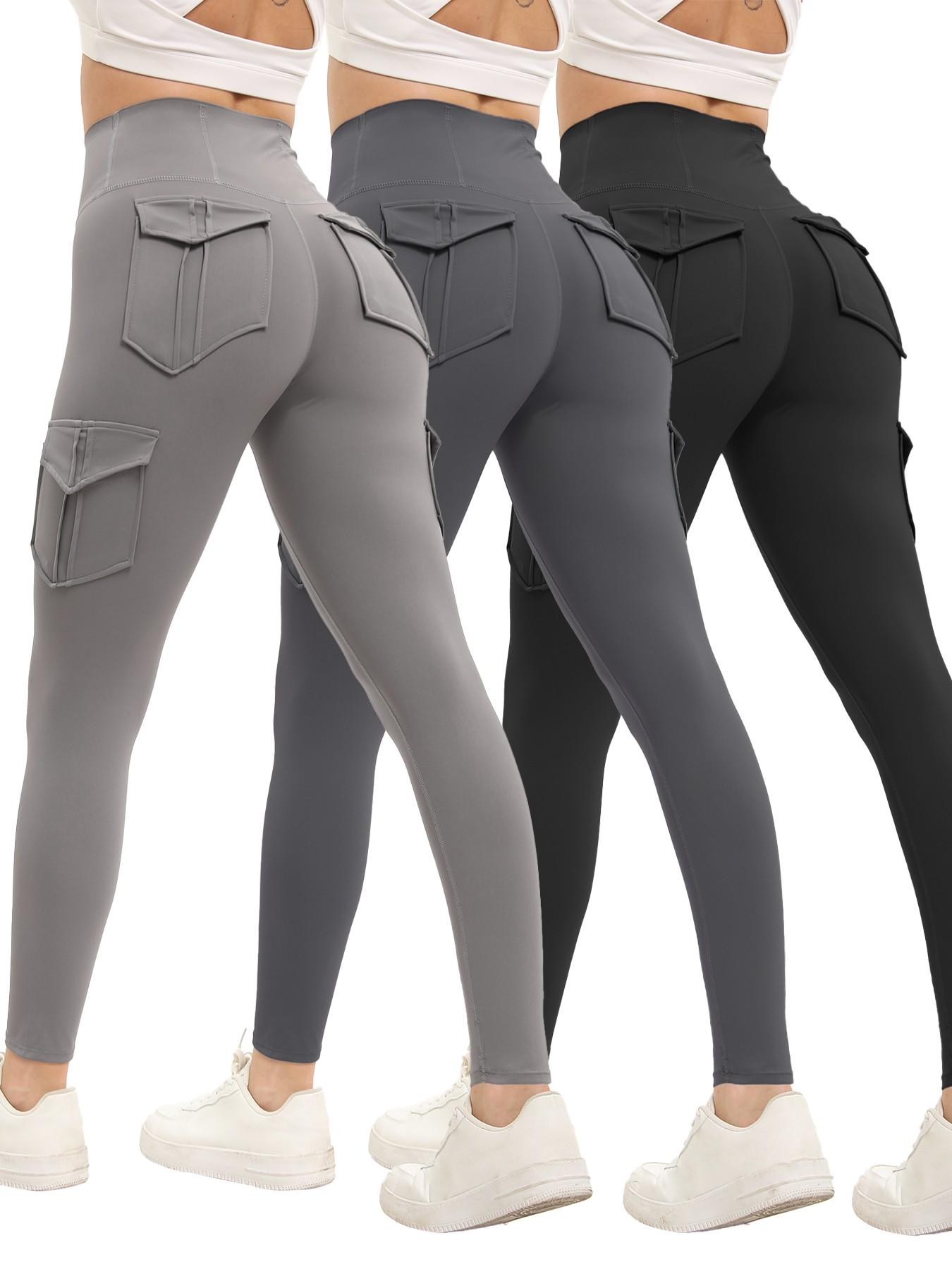 3PCS Women's Butt Lifting Leggings with Flap Pockets High Waist Tummy Control Side Pocket. Sporty, Comfy and Breathablal for Yoga, Gym, Workoe and Running Ladies'   Activewear   for All Seasons