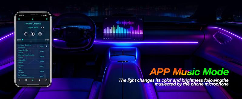 64-Color RGB Interior Car Lights Smart App Remote Control Music Sync for All Vehicles with Chrome Fender Trim & HD Mirror Makeup