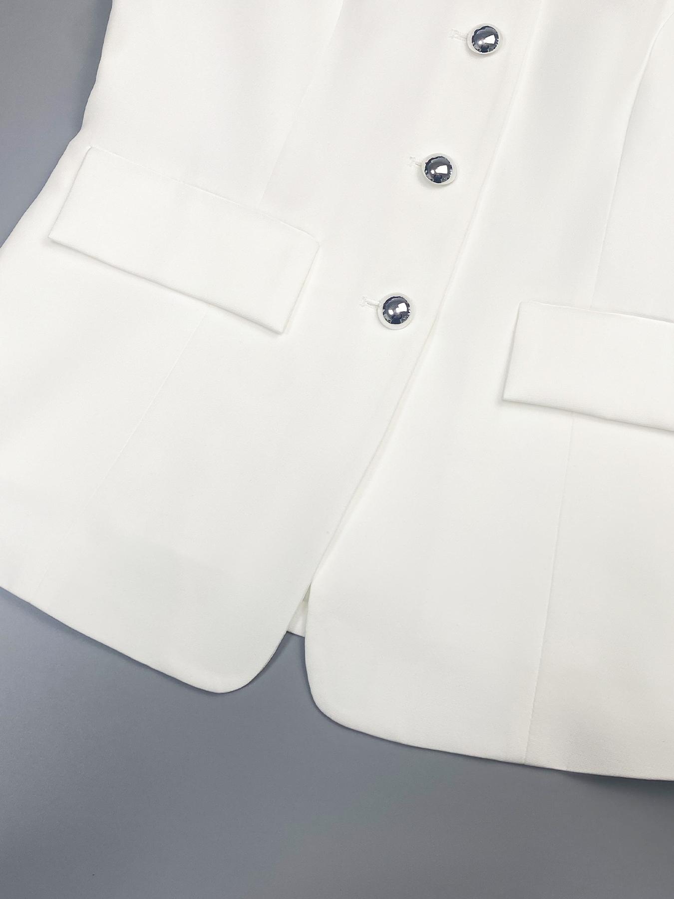 Women's Two-Piece Set Sleeveless Buttoned Blazer Vest + Mini Skirt, Square Neck Waist Belt Pocket Backless Suit, Elegant Office Casual Party Commute, Loose Fit Summer