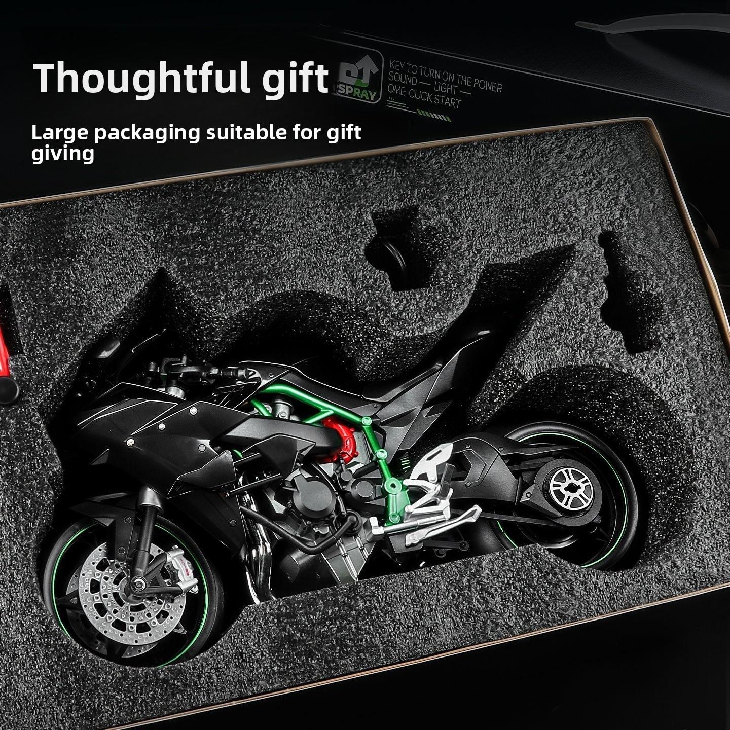 Kawasaki H2R Dynamic Edition 1/9 oversized realistic motorcycle model, highly detailed with precise reproduction of features, supports ignition start, authentic engine sound effect, has a strong metallic texture, essential for collector-level motorcycle e