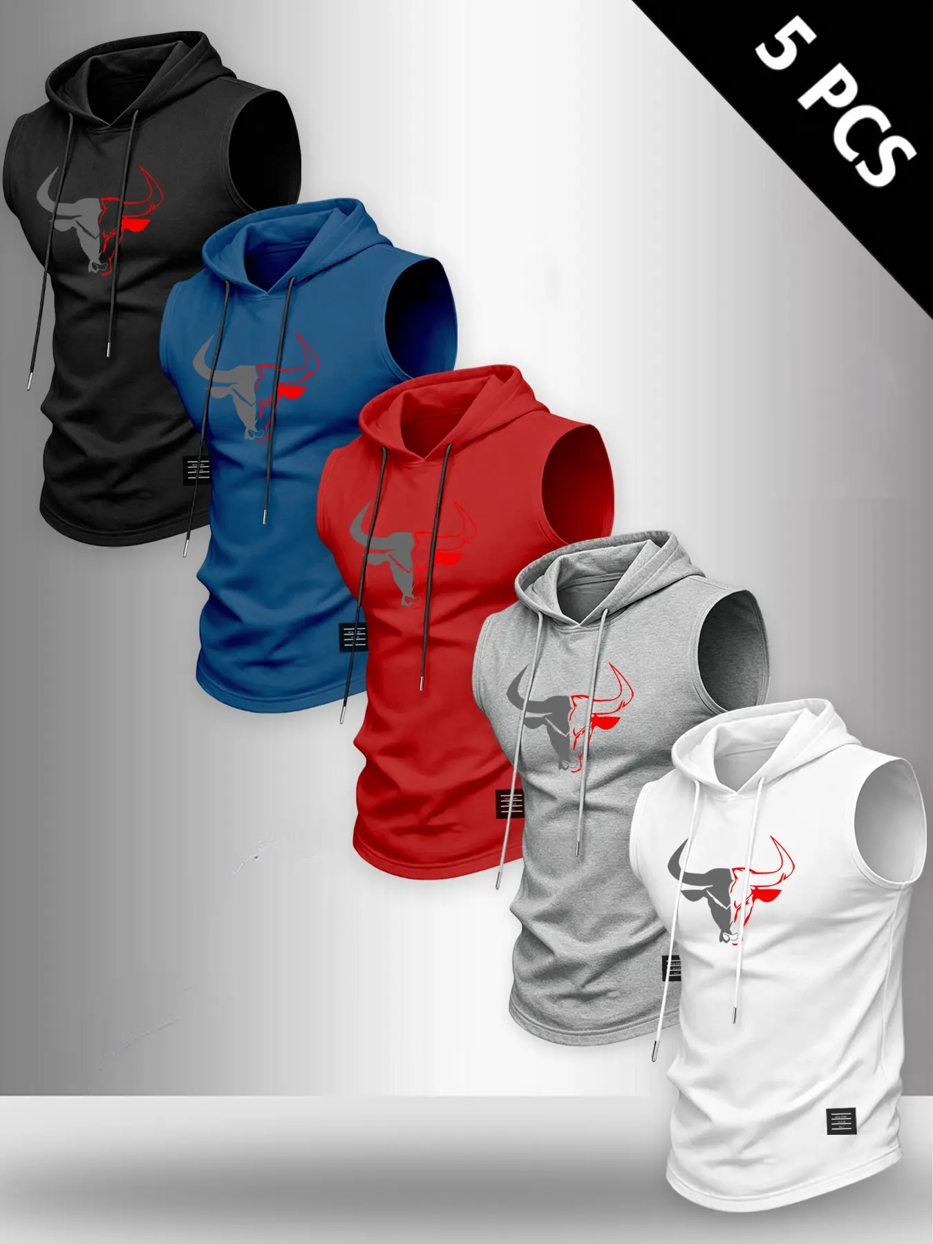Men's Hooded Sports Tank Top, Bull Head Print, Logo Design, Breathable Sleeveless, Casual Summer Wear, Outdoor Fitness, Daily Leisure