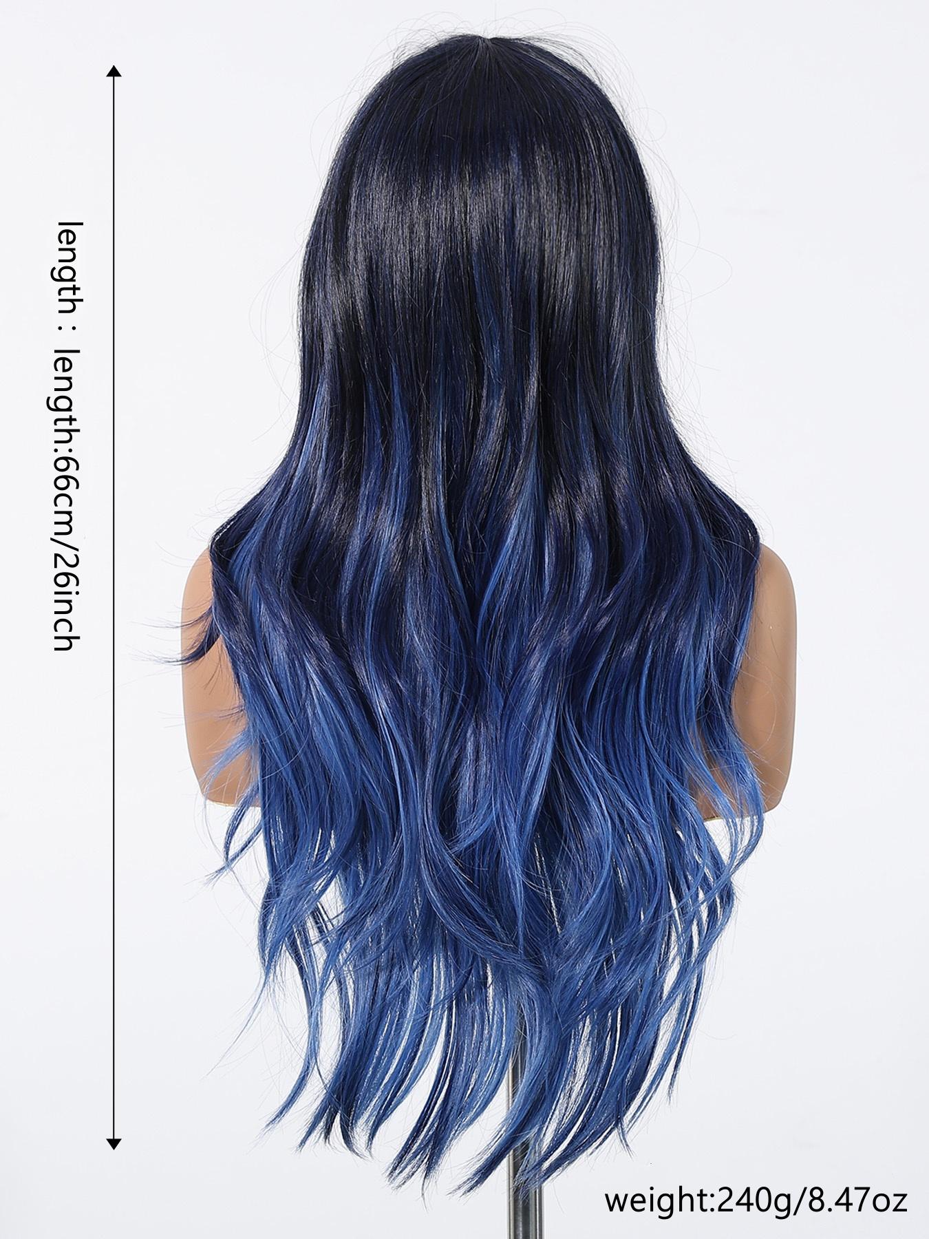 Fashionable New Long Wavy Dark Blue Wigs with Bangs and Blue Highlights, Synthetic Women's Wigs for Daily Use, Parties or Halloween Cosplay Taking Photos