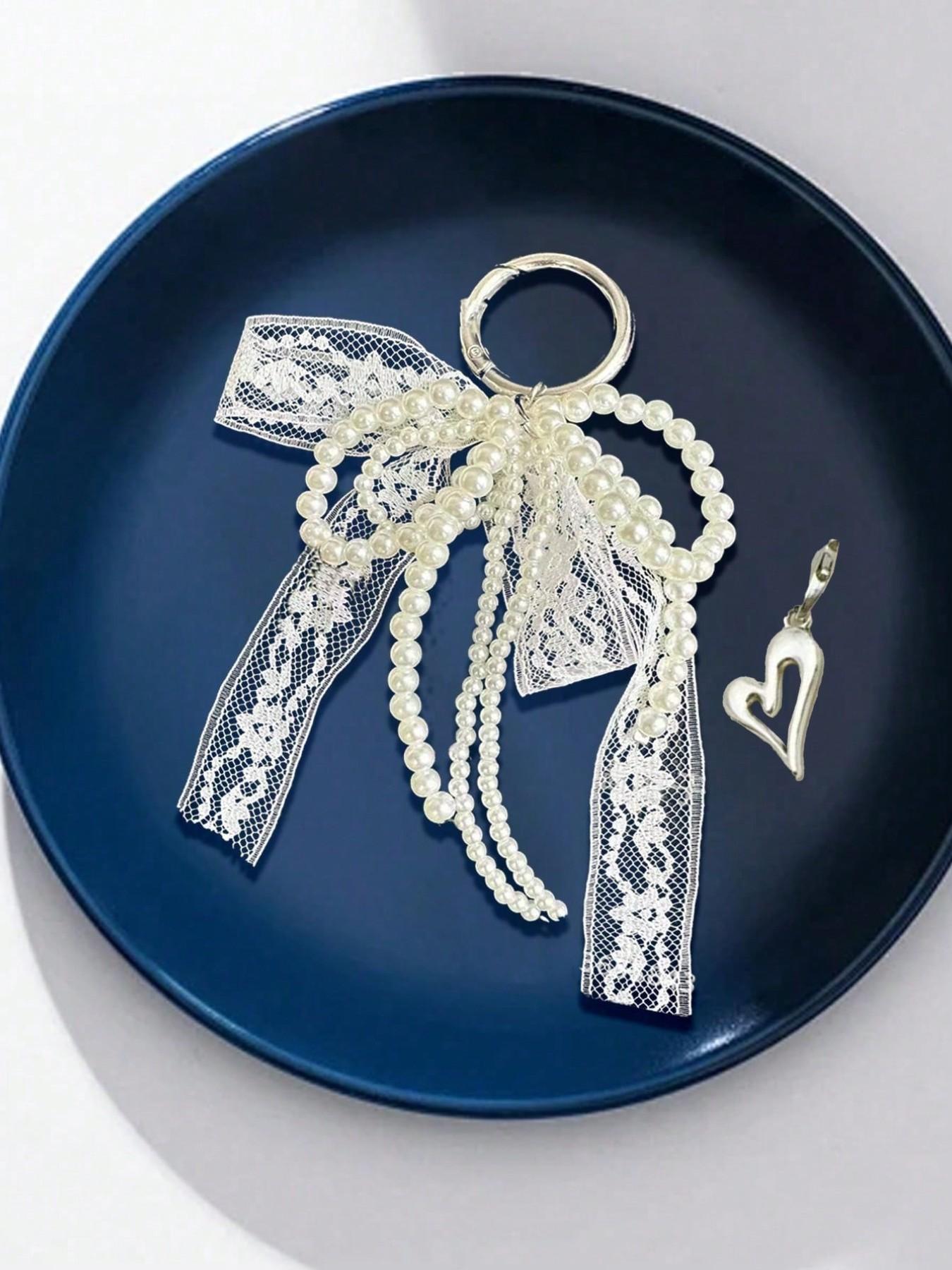 Y2K Cute Minimalist Fashion Beaded Pearl Bow, Multi-Functional DIY Keychain/purse Charm Set, Ideal Gift for Couples, Women, Girls, Friends