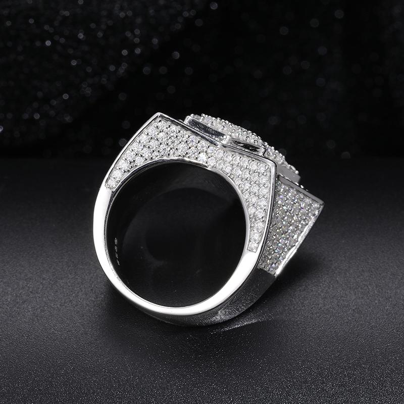 【R46 live2】 S925 Five Star Synthetic Moissanite Men Rings 925 Sterling Silver Ring UCCIYOD VVS Round Synthetic Moissanite  Hip Hop Jewelry