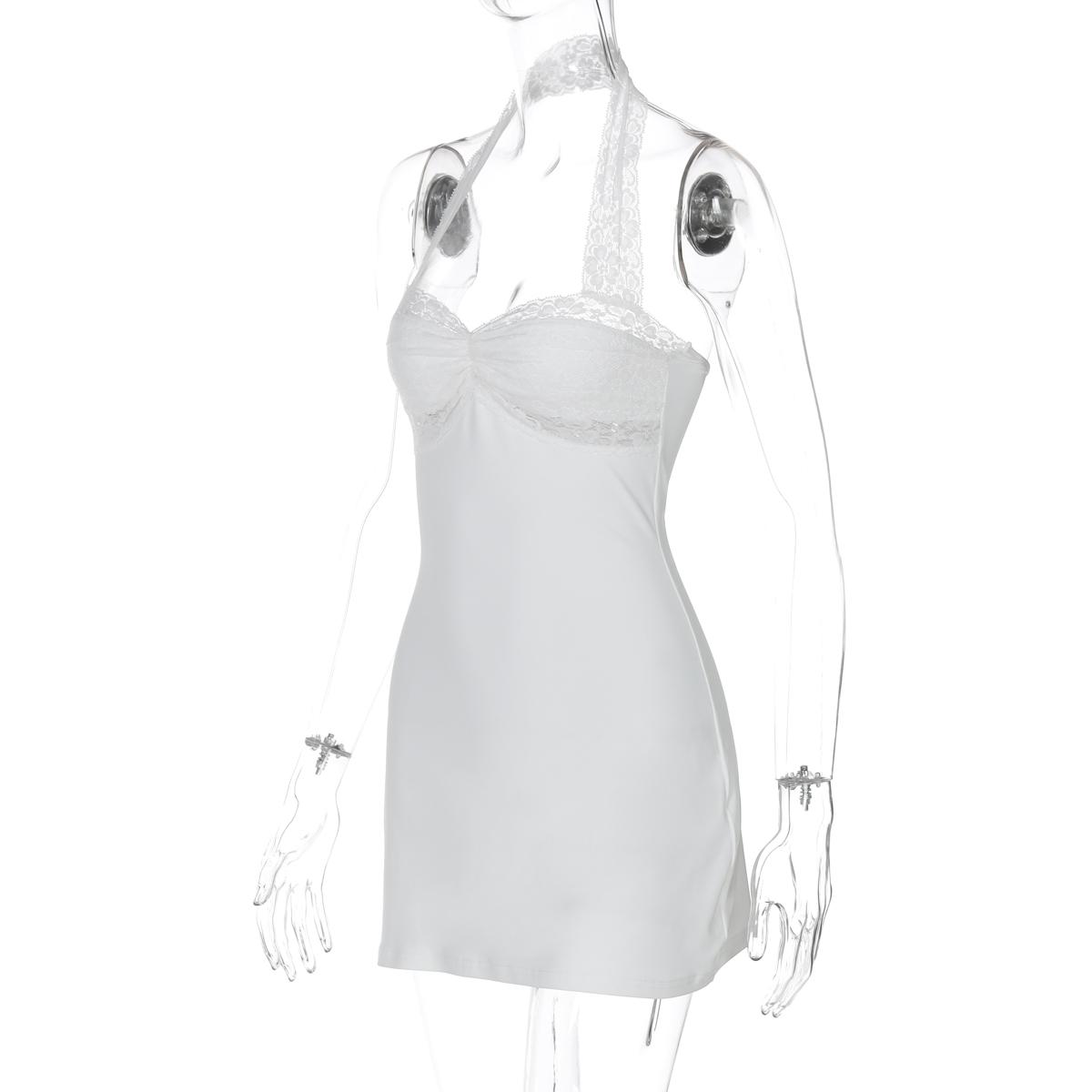 Halter Neck Double Layer Lace A-Line Dress Women's 2025 Summer New Casual Sexy Ruched Bust Party Club Dating Dress Beach Vacation Outfits Vibes Dress