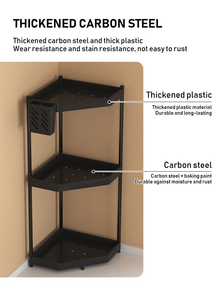 Kitchen Storage Rack, Space-Saving Corner Shelf, 2/3 Layer Standing Organizer, Ideal for Kitchen Utensils & Spices, Durable Design, Home Organizer Hook