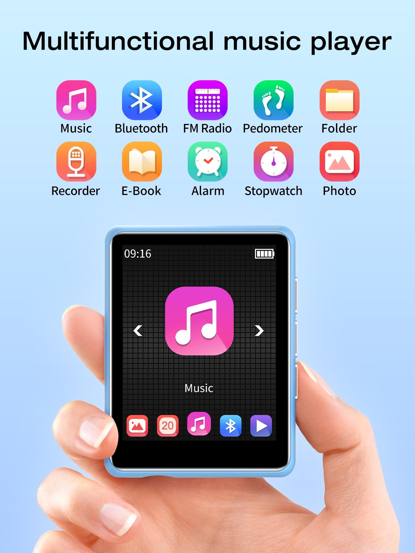 MP3 Player Bluetooth 5.3 Full Touch Screen Color Screen Mini MP3 Player, HiFi Lossless Music Player with Speakers, FM Radio, Recording, Support up to 128GB