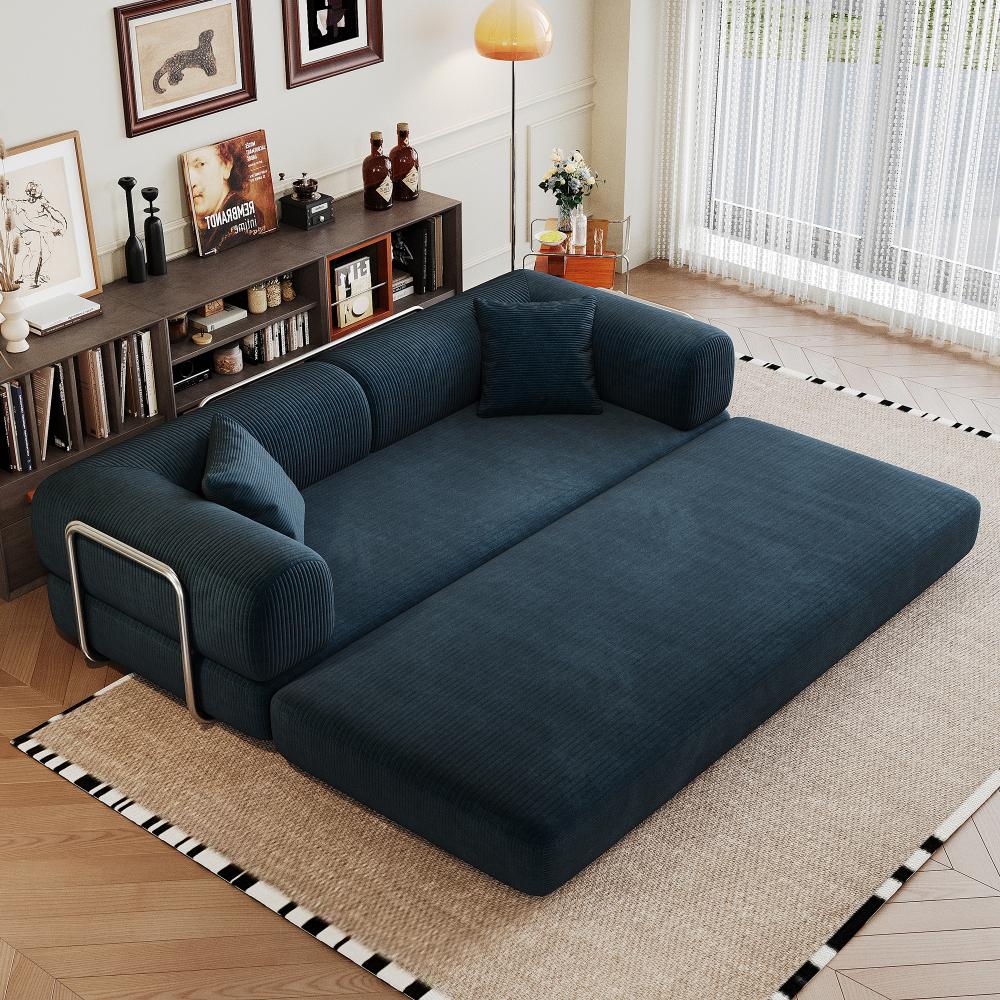 78.8" Compression Sofa, Convertible Floor Sofa Bed-with Pillow Back Support Armrest, Comfy Futon Couch Sleeper Bed, Loveseats Boneless Modular Sectional Sofa, Corduroy Fabric, for Living Room, Bedroom