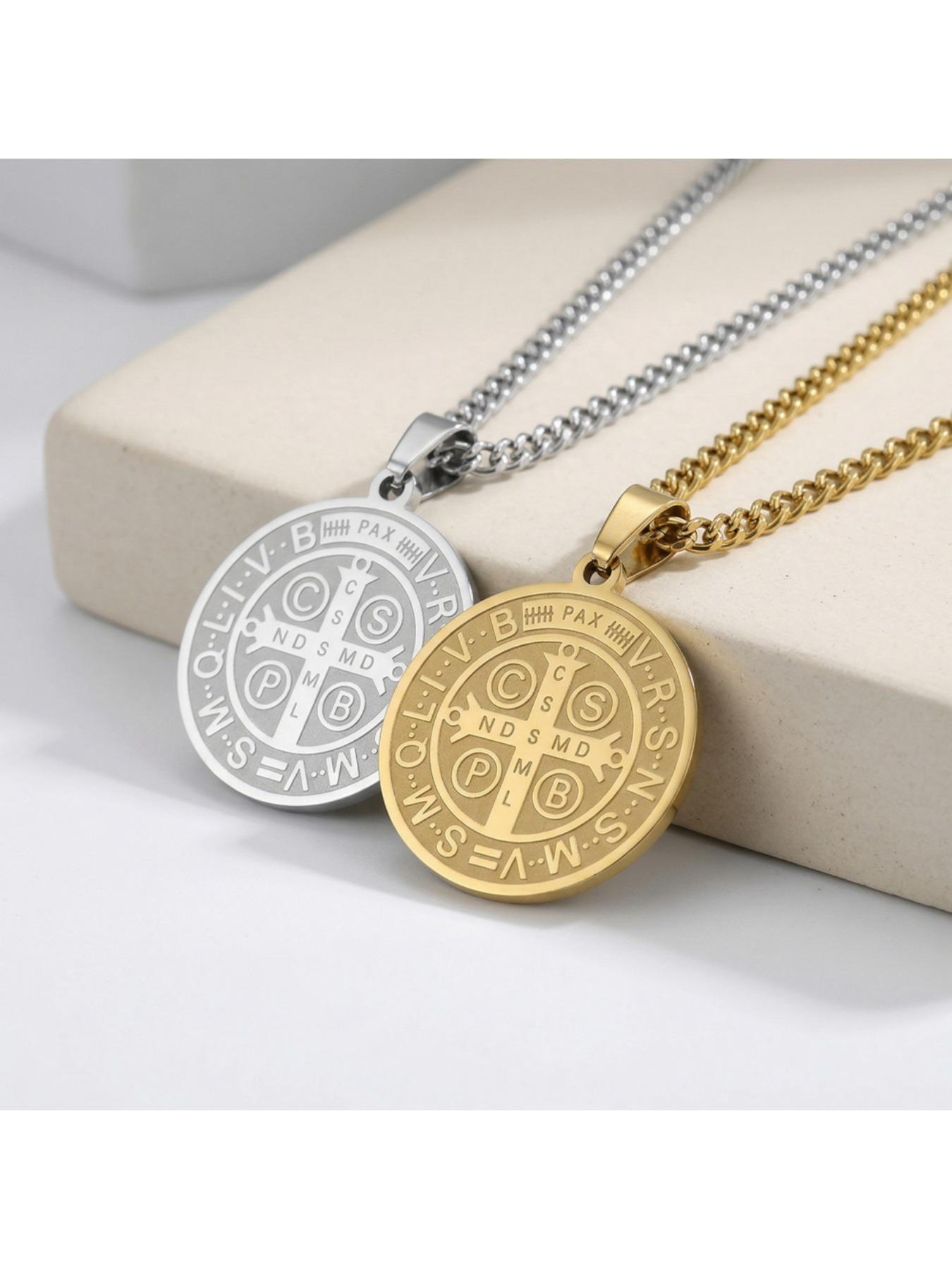 Vintage Engraved Coin Pendant Necklace, Titanium Steel Non-Tarnish Chain, Hip Hop Streetwear Jewelry