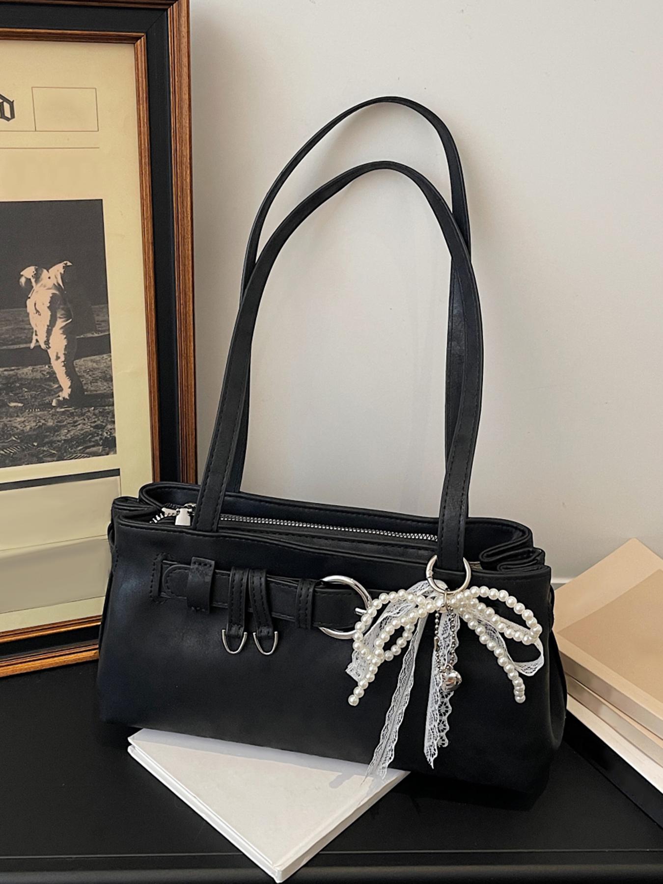 Gentle, sweet and cute style with a light luxury texture under the arm bag, decorated with lace and pearl bow, elegant atmosphere, fashionable and personalized shoulder bag, Fashion Bags, can accommodate mobile phones and lipstick