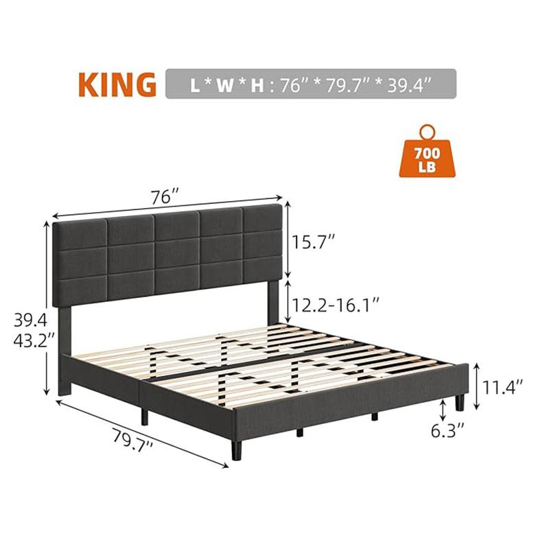 Bed Frame with Headboard Upholstered Full Platform Bed Frame with Solid Wooden Slats Support No Box Spring Needed,Noise-Free