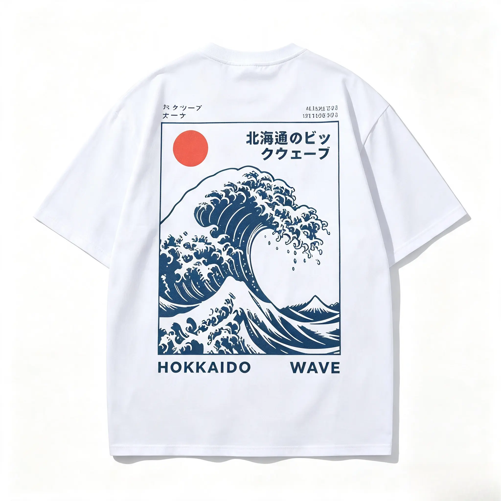 Hokkaido Wave Japanese Ukiyo‑e Ocean Back Print Graphic Oversized Cotton T‑Shirt, Retro Fashion Casual Outfit, Comfort Short Sleeve Tee, Perfect Valentines Holiday Gift for Him Her Japanese Art Ocean Lovers Friends Family