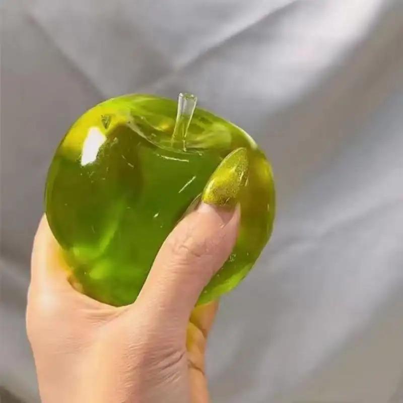 Crystal Apple Figurine, Soft, Ultra-Thin Skin, Stress Relief Toy, Touch Sensory Toy, Office Desk Decor, Non-Edible Gift, Decorative Figurines