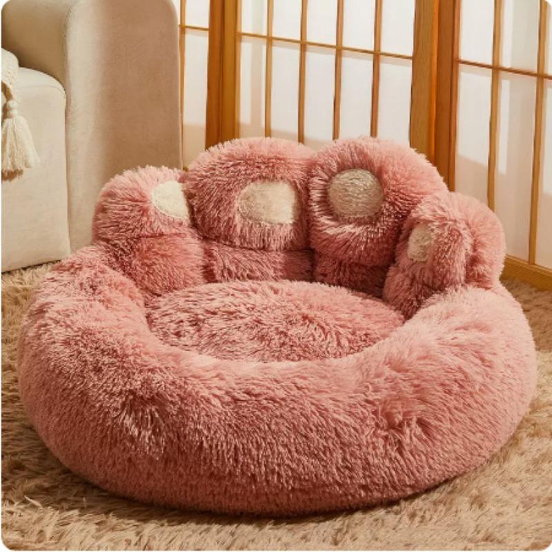 Bear Paw Plush Pet Bed, Soft Padding and Stable Support, Home