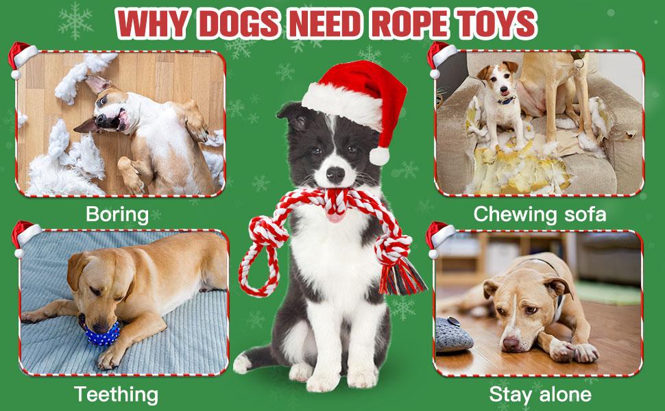UPSKY Christmas Dog Rope Toys ,Dental Cleaning Chew Toys, Dog Tug Toy for Boredom, Dog Rope Toys for Medium Large pet