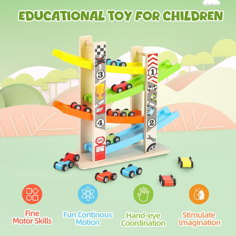 EDUTREE Toddler Toys Wooden Car Ramp Racer Toy Vehicle Set with 7 Tracks Mini Cars Race Tracks Montessori Inspired Gift for Boys Girls Play Playset Tricycle EDUTREE Toddler Toys Wooden Car Ramp Racer Toy Vehicle Set with 7 Tracks Mini Cars Race Tracks Montessori Inspired Gift for Boys Girls Play Playset Tricycle
