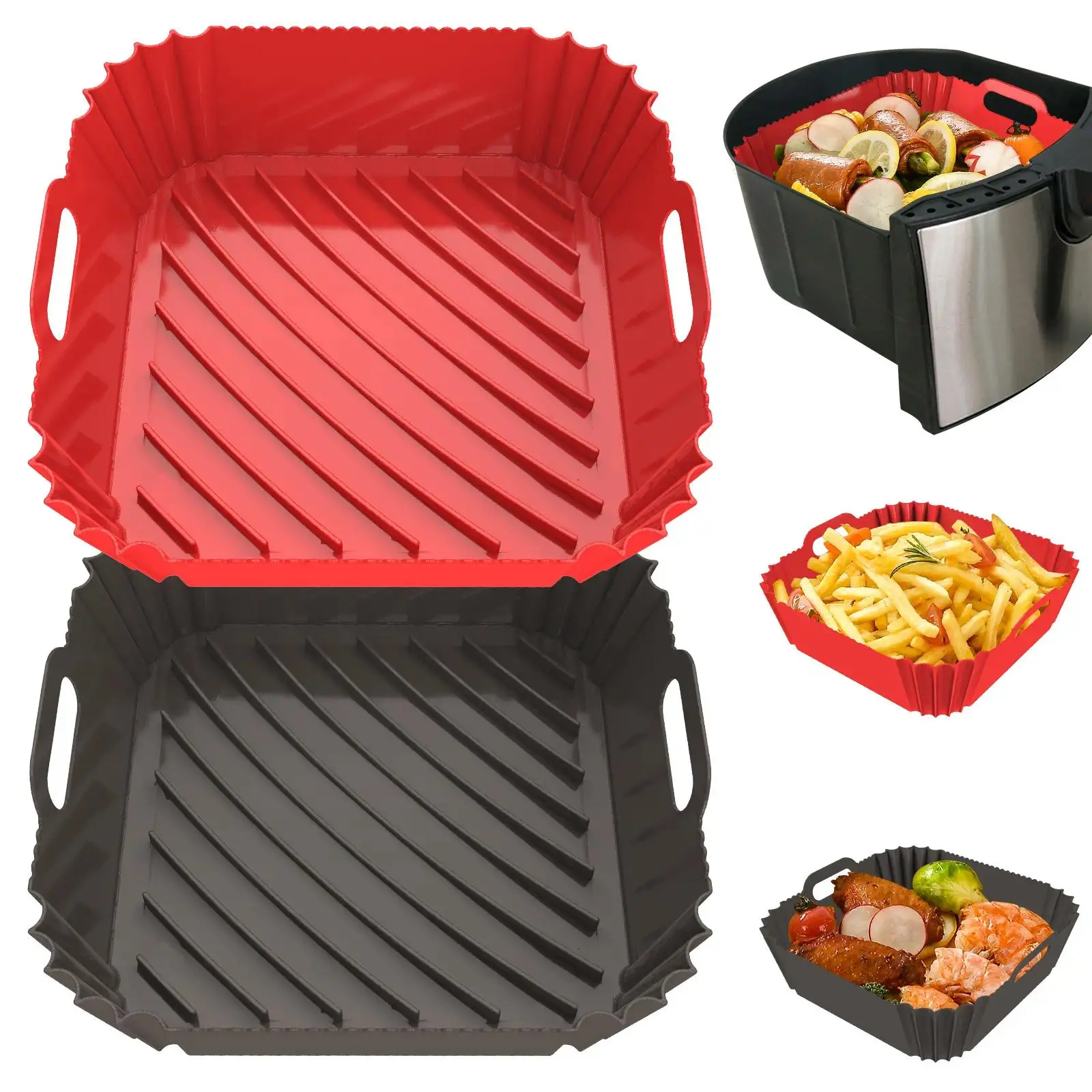 Air Fryer Silicone Liners Square Round for 4-10 QT Air Fryer,Reusable Pot Oven Baking Tray, Cooking Basket Mat Accessories Kitchen Utensils