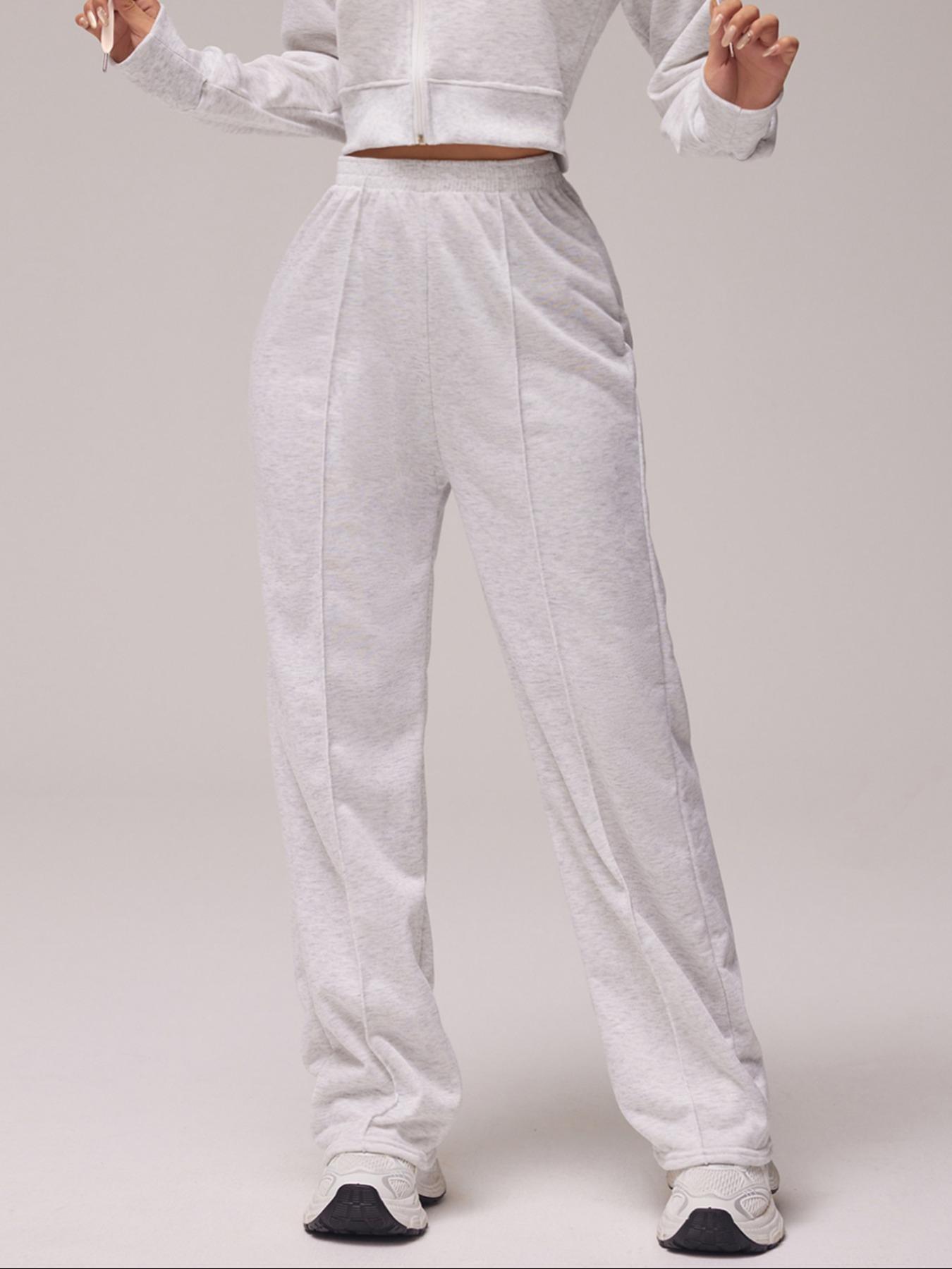 Women's Solid Color Top-Stitching Elastic Waist Sweatpants - Loose Fit Bottoms, Breathable Athleisure Style Bottoms, Female Everyday Activewear for Daily Outdoor & All-Season Use