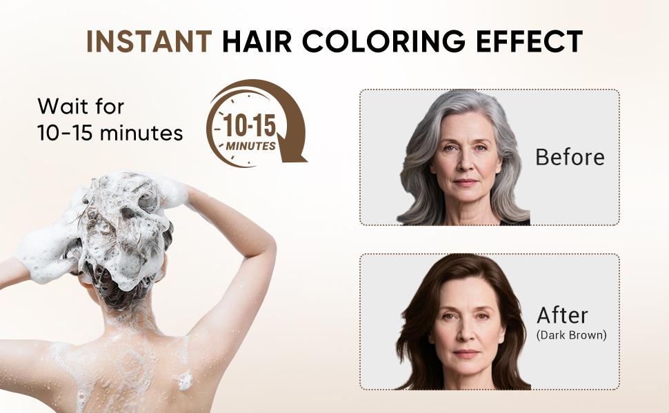 3-in-1 Argan Oil Hair Dye Shampoo for Gray Hair Coverage, Instant Dark Brown Hair Color Shampoo for Women & Men, Long-Lasting Semi-Permanent Dye, Easy to Use, Champu Para Canas, 500ml / 16.9 Fl Oz