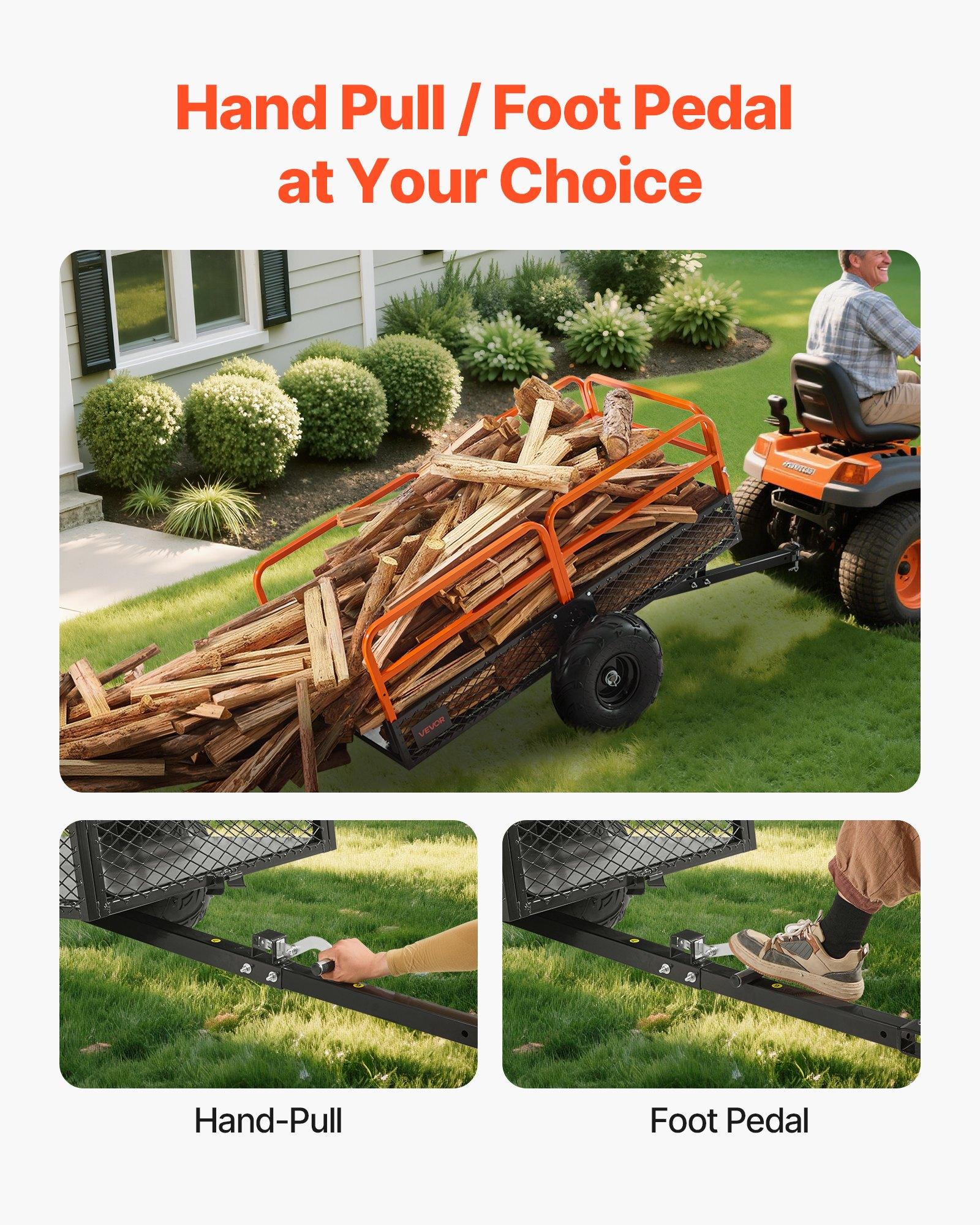 VEVOR Garden Utility Trailer, 22 Cu.Ft. & 1600lbs, ATV UTV Trailer, Tow Behind Steel Dump Trailers, Removable Rear Panel, Heavy Duty Pull Behind Yard Trailers for Lawn Mower Tractor Garden Waste