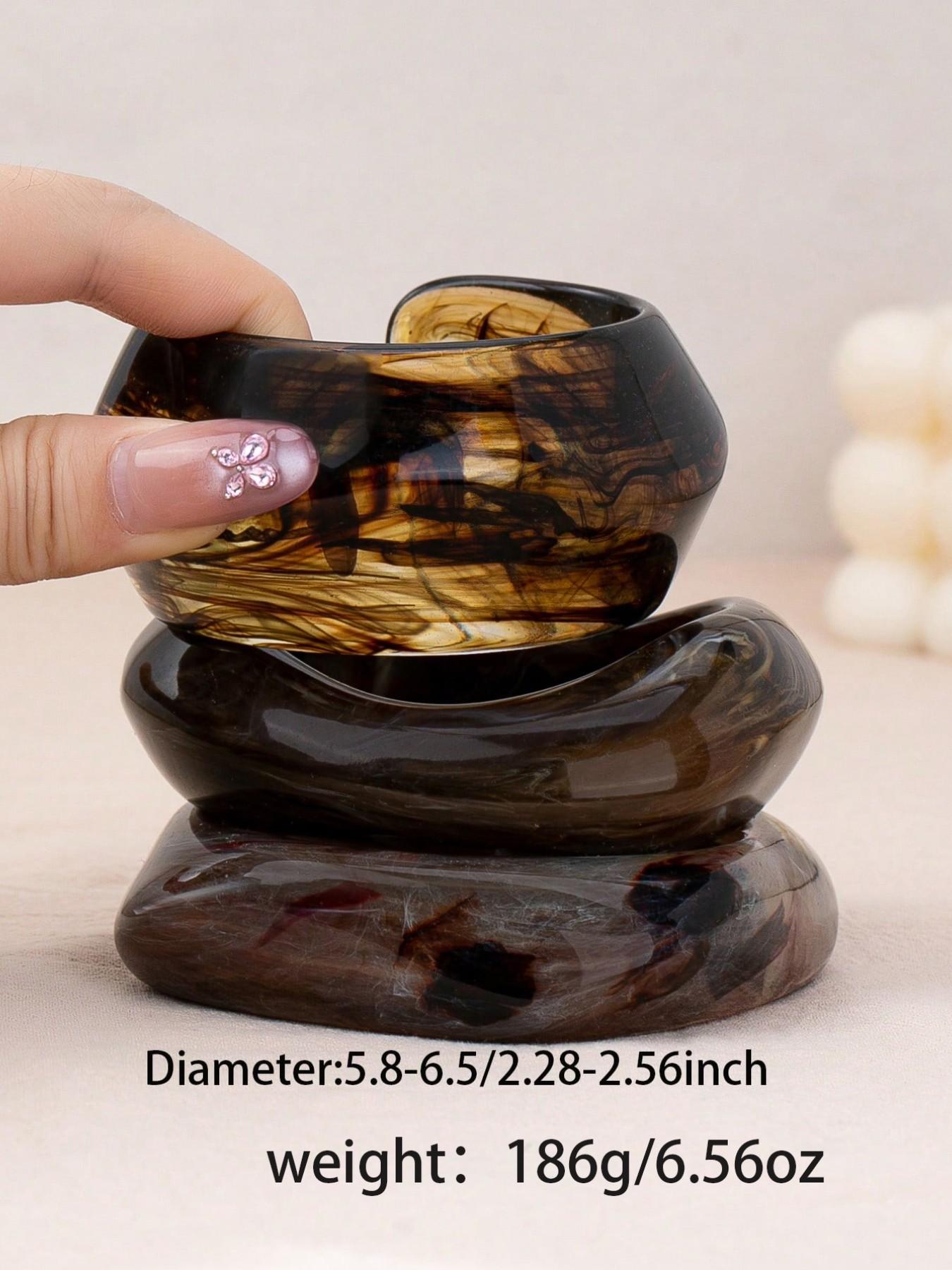 3-Piece Turtle Shell Marble Resin Bracelet Set, Thick Acrylic Bracelets, Boho Style Bracelet, Vintage Bohemian Style Jewelry Gift, Handmade Accessories