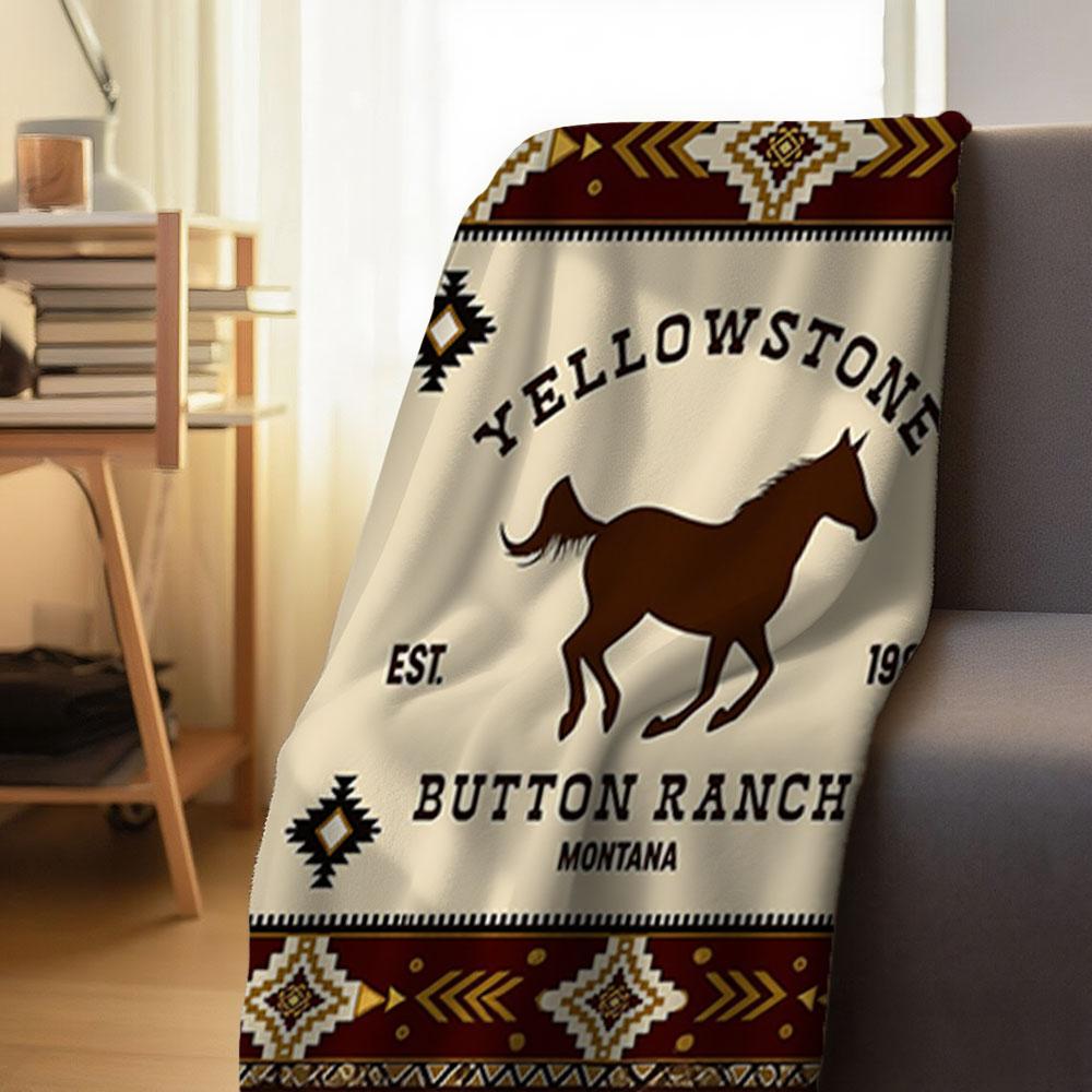 Vintage Southwest Yellowstone Ranch Design Flannel Blanket - Lightweight Soft Four Seasons Suitable, Thick Faux Fur Blanket, Bedroom Floor Blanket, Couple Custom Blanket, Extra Large Sofa Blanket,