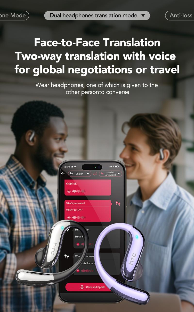 HTC NE23 Translation Earbuds, OWS Open Ear Headphone,Supports Translation in 134 Languages With APP, Bluetooth 6.0 Earphones, Wireless Earbuds for Music & Phone Calls, IPX5 Waterproof Sports Headphones with Long Endurance