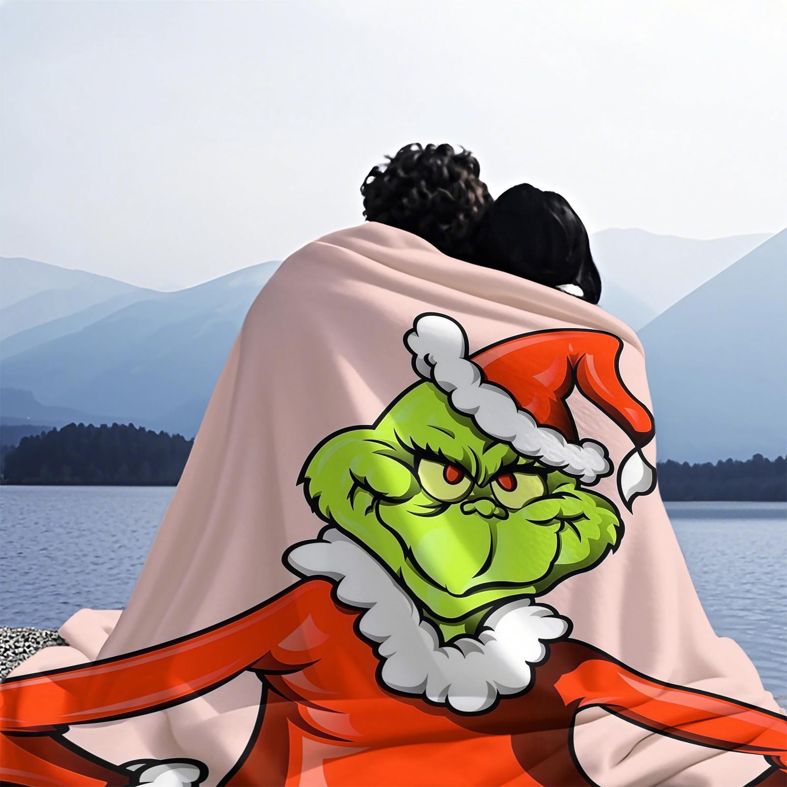 Christmas Grinch Monster Print Blanket, Perfect Birthday Gift for Kids, Single-Sided Movie Watching Throw, Soft Plush Material