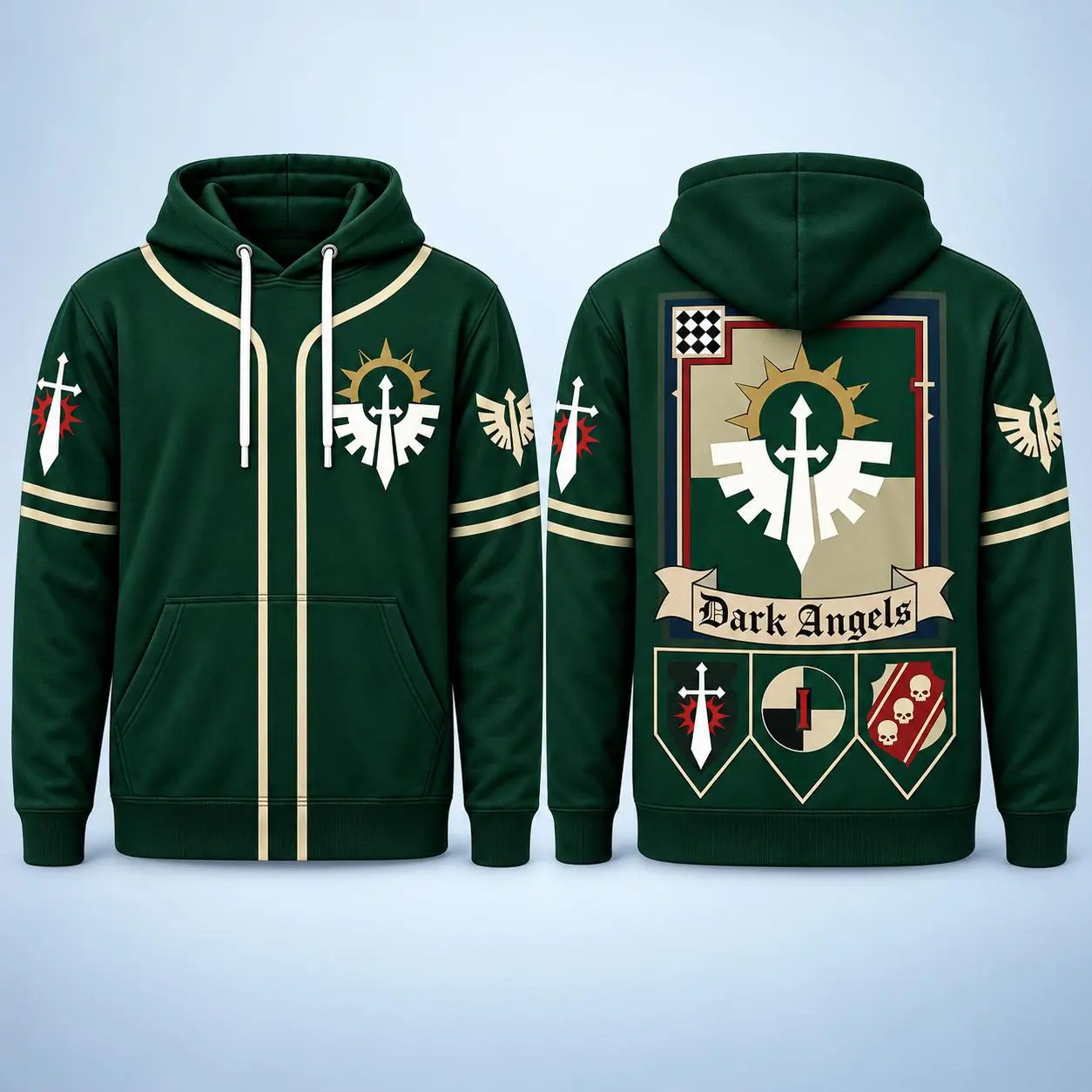 Multi-Size Warhammer 40000 Loyalist Space Marine Chapter Pullover Athletic Hoodie - Long-Sleeve Unisex Spandex-Blend Sweatshirt with Drawstring Hood and Chapter Logos for Tabletop Gamers (Choose Ultramarines & More)