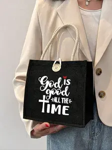 Christian Themed Tote Bag ,GOD Letter Pattern， Reusable Printed Women's Tote Bag, Double Handle Shopping School Bag, Large Capacity Shoulder Bag, Casual Tote Bag, Christmas Storage Bag, Commuting, School And Shopping, Outdoor Use, Gift For Friends