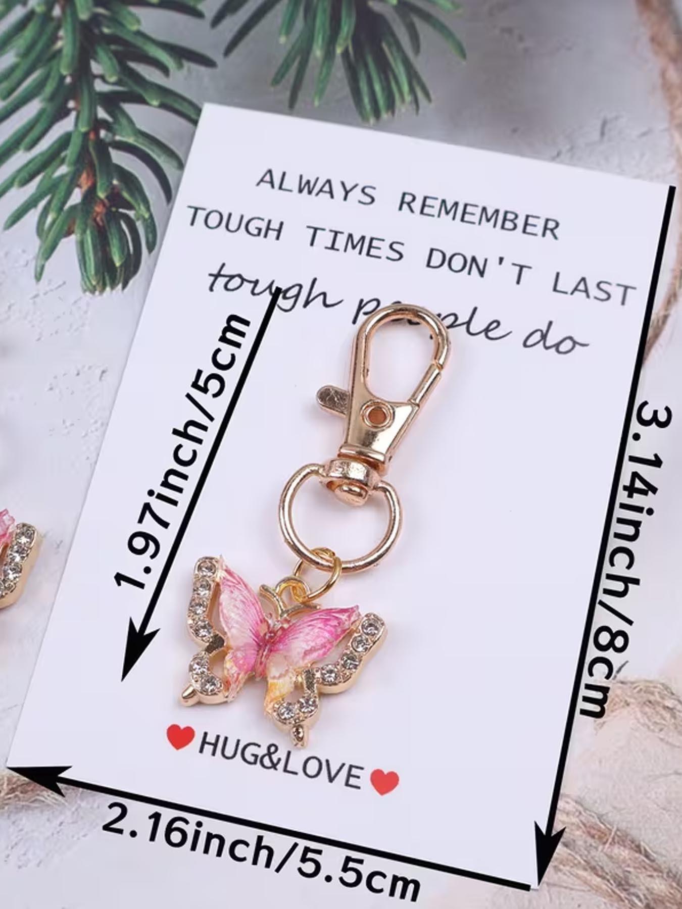 12PCS  Multi-color Small BUTTERFLY Keychain Set With 'HUG&LOVE' Pocket Hug Token, Used For Backpacks, Handbags And Car Key Decoration Accessories, For Anyone Who Needs Support And Affirmation. Fashion Commemorative Gift