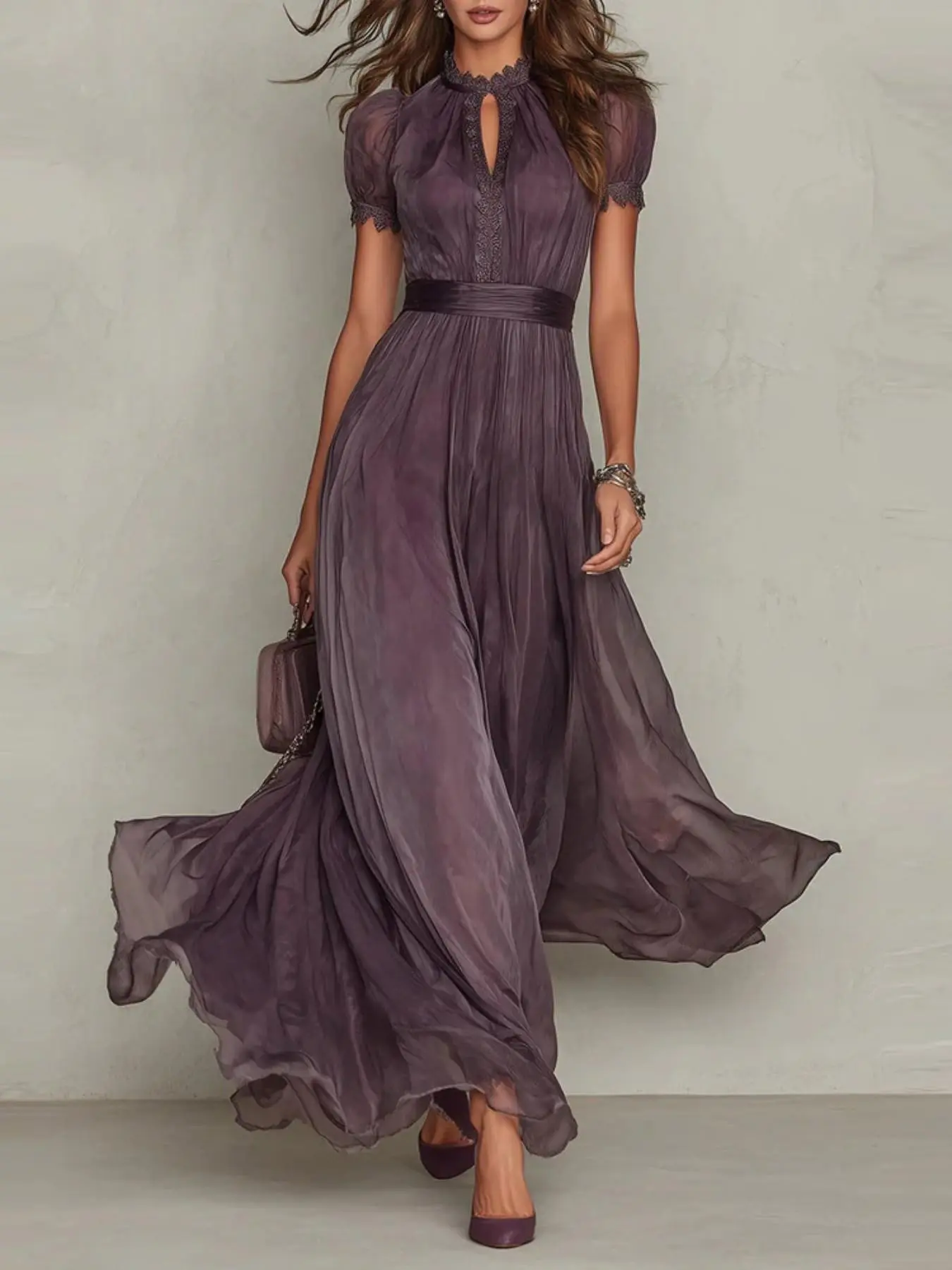 2026 Spring Summer New V Neck Waist Cinch Ruffle Casual Elegant Long Dress, Comfortable Soft Fabric, Beach Party Style