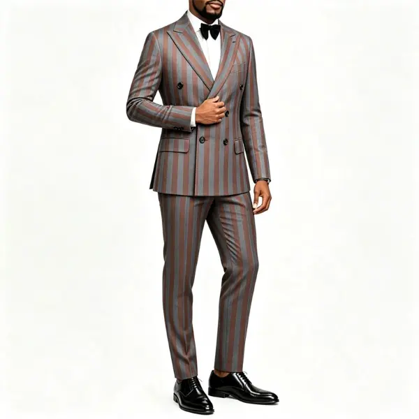 Men Striped Double Breasted Suit 2 Piece, Slim Fit Blazer & Trousers Set, Formal Wedding Party Business Tuxedo