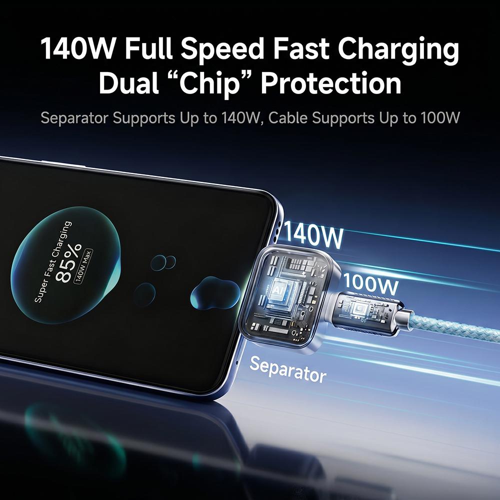 140W USB-C Tablet Fast Charging Adapter, High Speed Charger, Auto-Disconnect When Fully Charged, Power-Off Charging Separator for USB-C Devices, Portable Fast Charger
