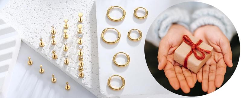 FASACCO Small Tiny Stud Flat Back Earring Set 14K Surgical Steel Cartilage Hoop Earrings for Multiple Piercings Hypoallergenic Ear Studs for Women