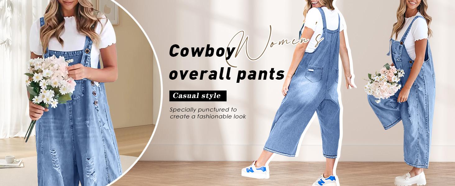 Chouyatou Women Loose Adjustable Strap Denim Bib Overall Jeans Distressed Wide Leg Baggy Overalls Jumpsuit SpringStatements Chouyatou Women Loose Adjustable Strap Denim Bib Overall Jeans Distressed Wide Leg Baggy Overalls Jumpsuit SpringStatements
