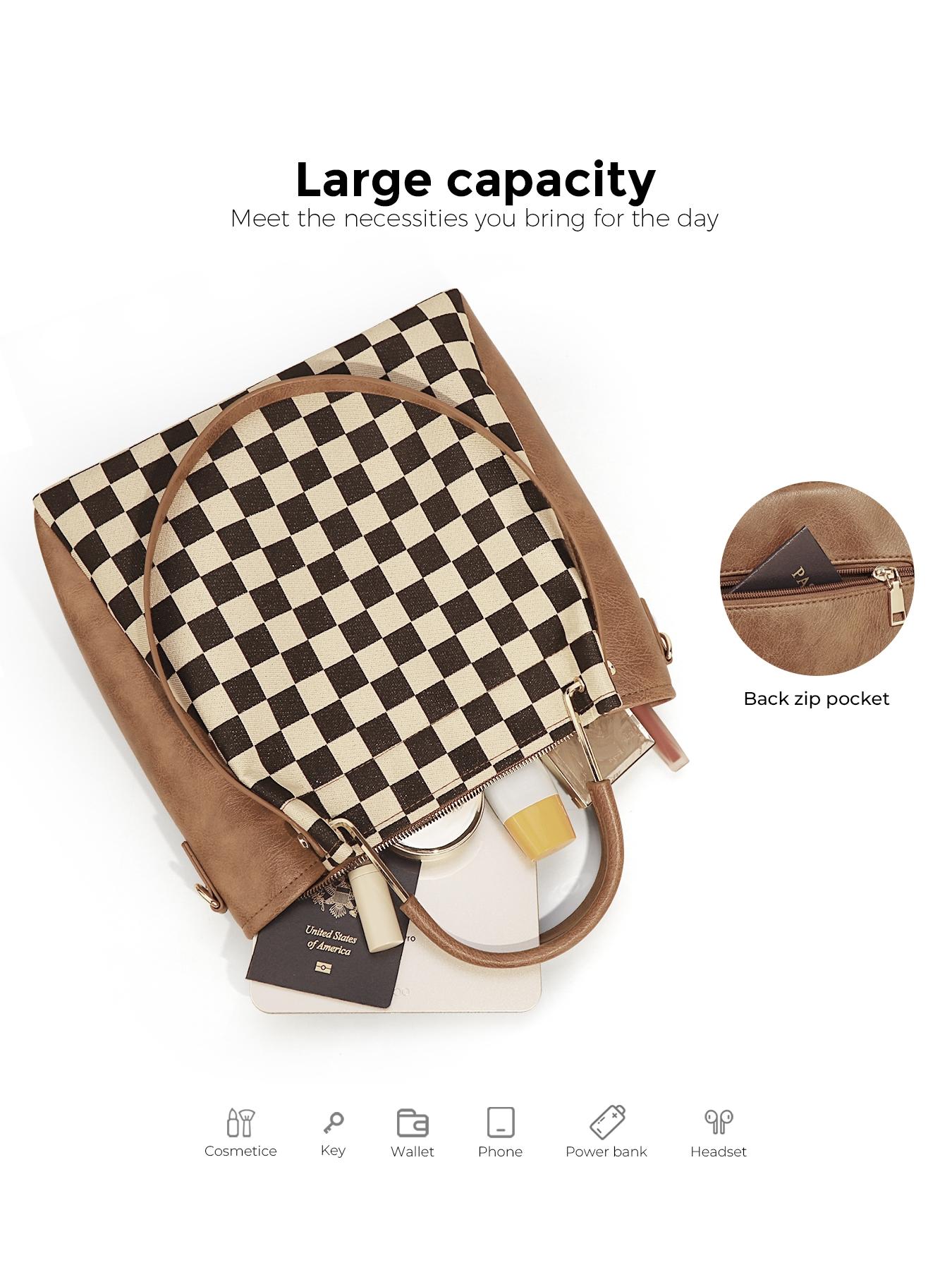 Women's Fashionable Checkered Handbag Set, Including Large Capacity Handbag & Crossbody Bag, Trendy Versatile Daily Commuting Bag Set