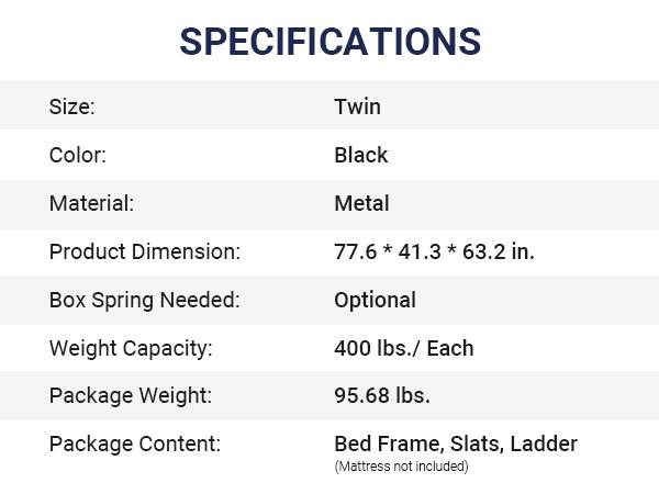 Allewie Twin Over Twin Metal Bunk Bed - 【Frame Only No Mattress】Angled Ladder & Heavy-Duty Guardrail for Kids/Adults, Space-Saving Noise-Free Design, Black/White,#TikTokShopBlackFriday #Christmas Gifts