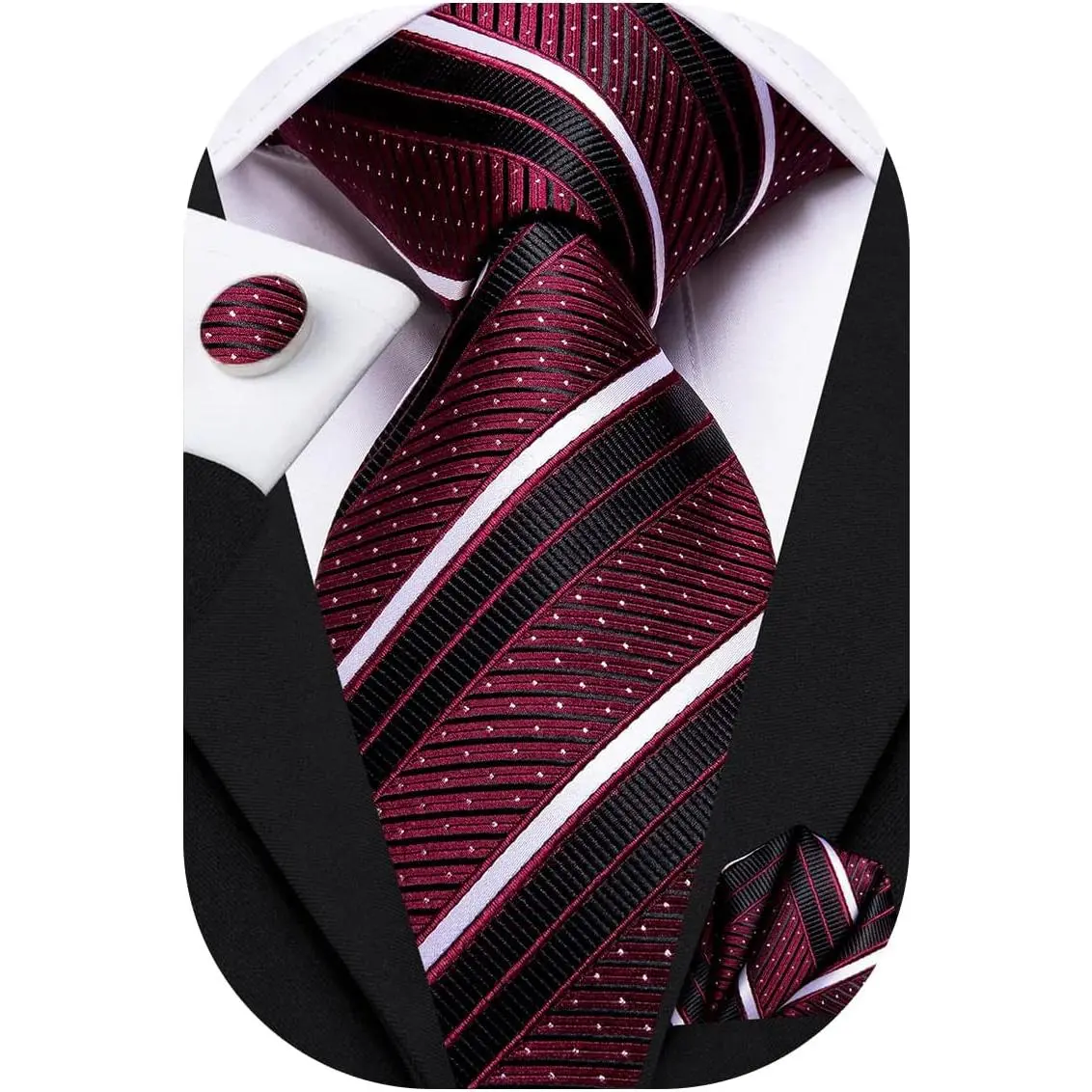 Silk Ties for Men Plaid Paisley Striped Necktie Pocket Square Cufflinks Set Formal Business